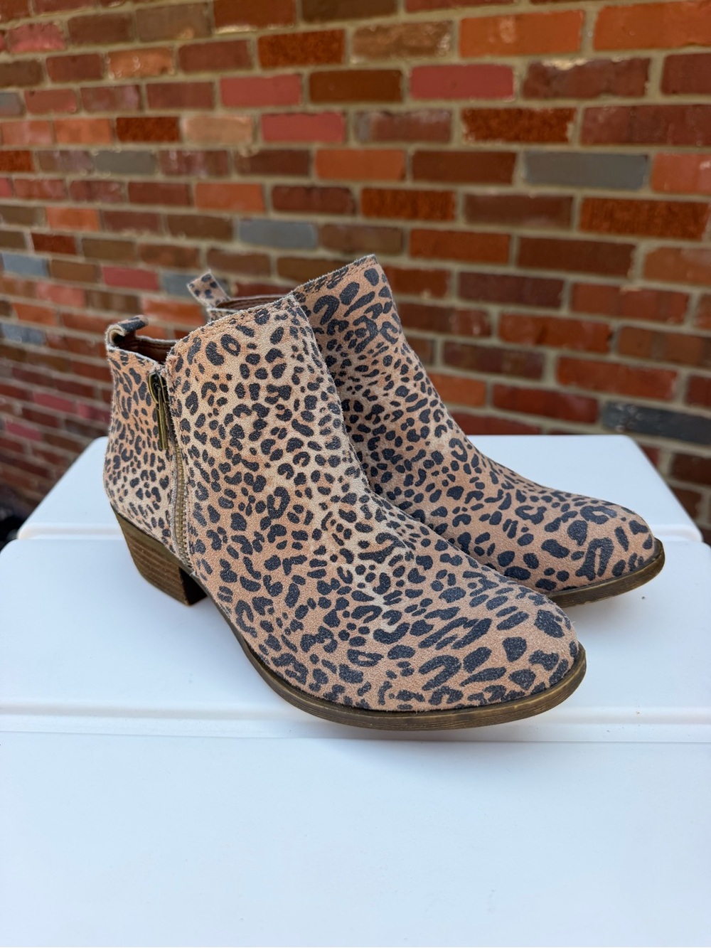Lucky Brand Basel Double Zip Leopard Print Genuine Suede Ankle Booties